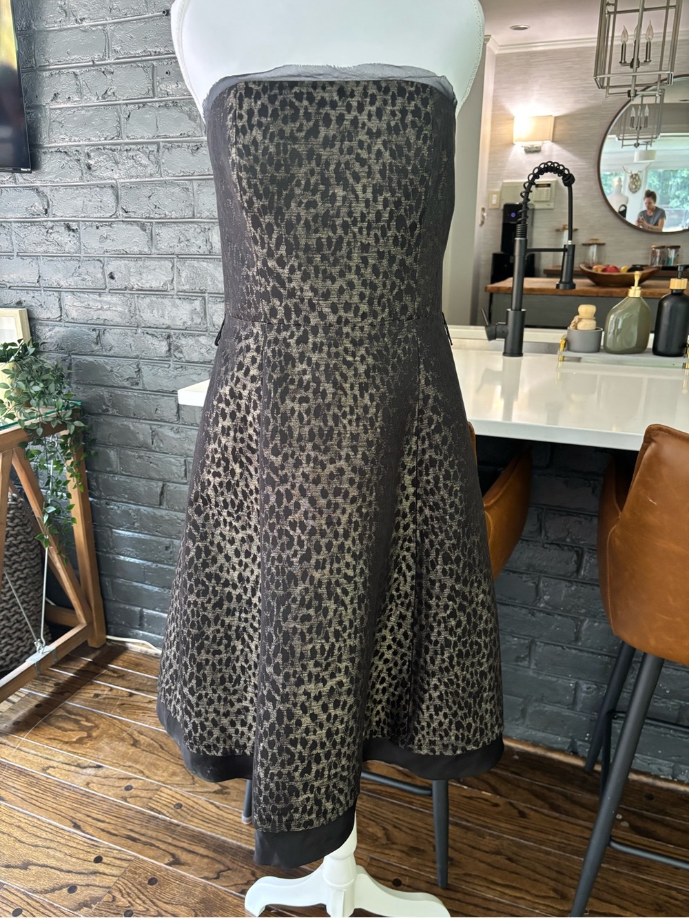 Kay Unger Leopard Print Strapless Dress